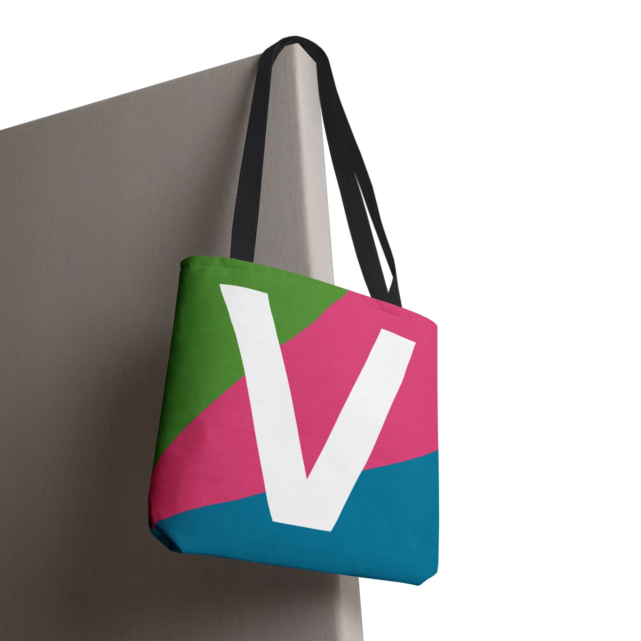 Monogram 'V' Colorblock Tote Bag — Personalized Initial V Shoulder Tote