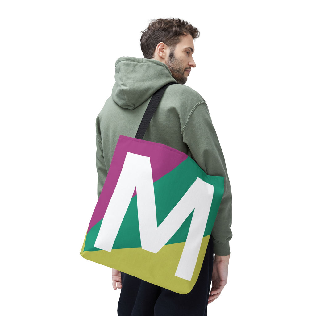 Monogram 'M' Colorblock Tote Bag — Personalized Initial M Shoulder Tote
