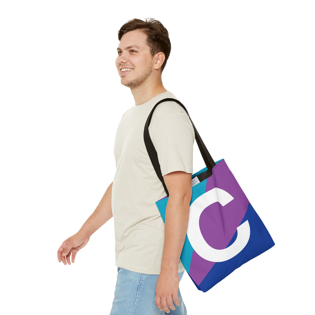 Monogram 'C' Colorblock Tote Bag — Personalized Initial C Shoulder Tote