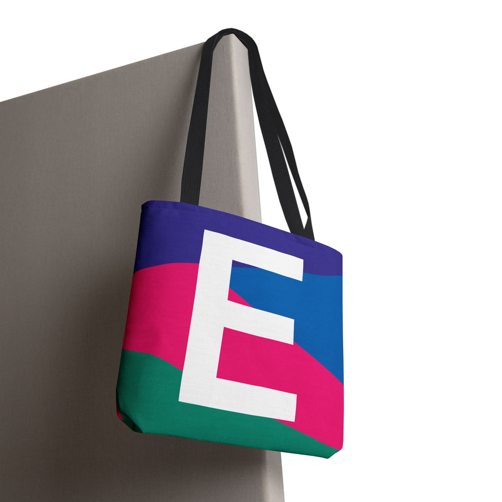 Monogram 'E' Colorblock Tote Bag — Personalized Initial E Shoulder Tote