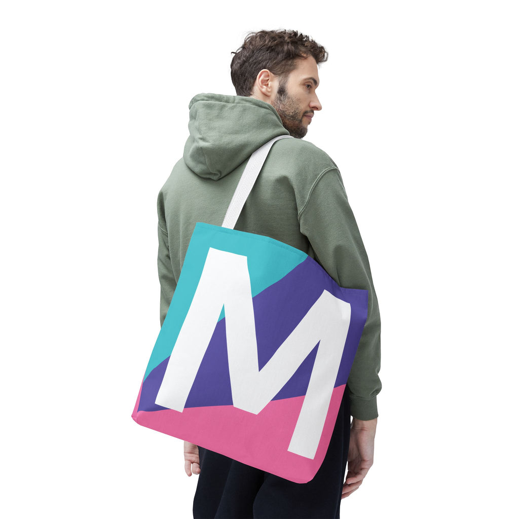 Monogram 'M' Colorblock Tote Bag — Personalized Initial M Shoulder Tote