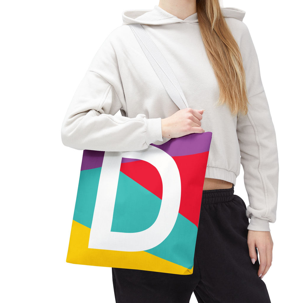 Monogram 'D' Colorblock Tote Bag — Personalized Initial D Shoulder Tote