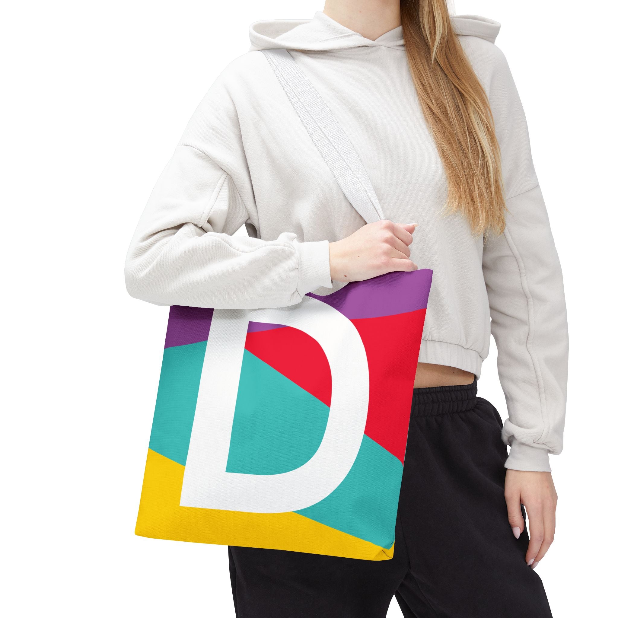 Monogram 'D' Colorblock Tote Bag — Personalized Initial D Shoulder Tote