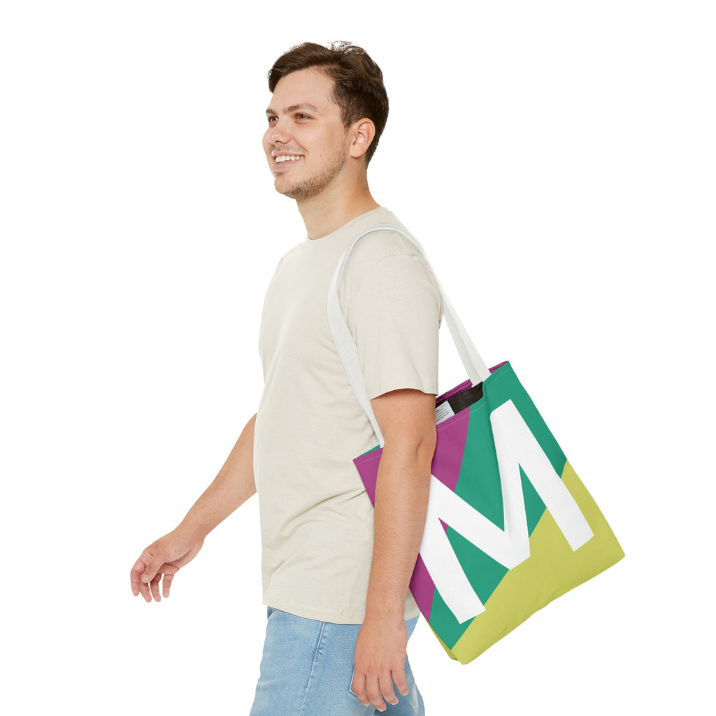 Monogram 'M' Colorblock Tote Bag — Personalized Initial M Shoulder Tote