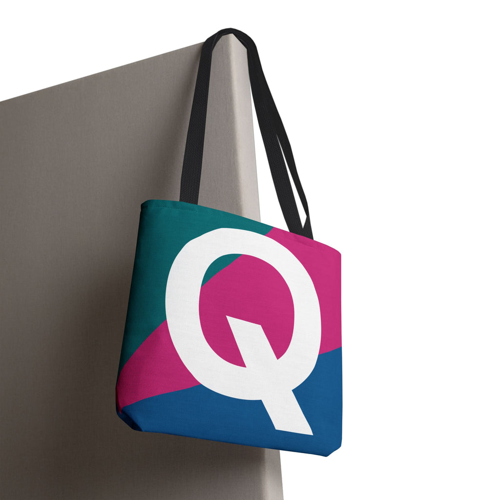 Monogram 'Q' Colorblock Tote Bag — Personalized Initial Q Shoulder Tote