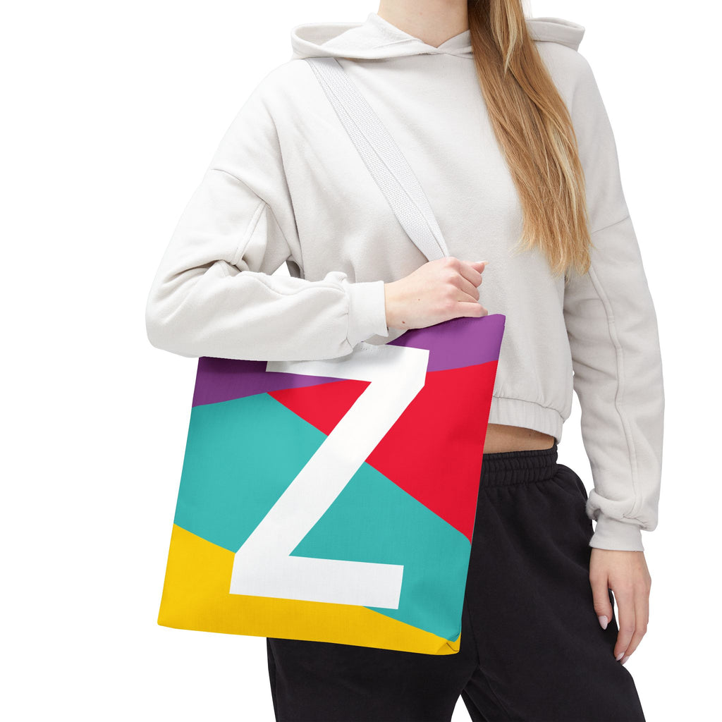Monogram 'Z' Colorblock Tote Bag — Personalized Initial Z Shoulder Tote