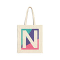 Initial N Colorblock Canvas Tote Bag — Monogram Letter N Reusable Grocery Tote