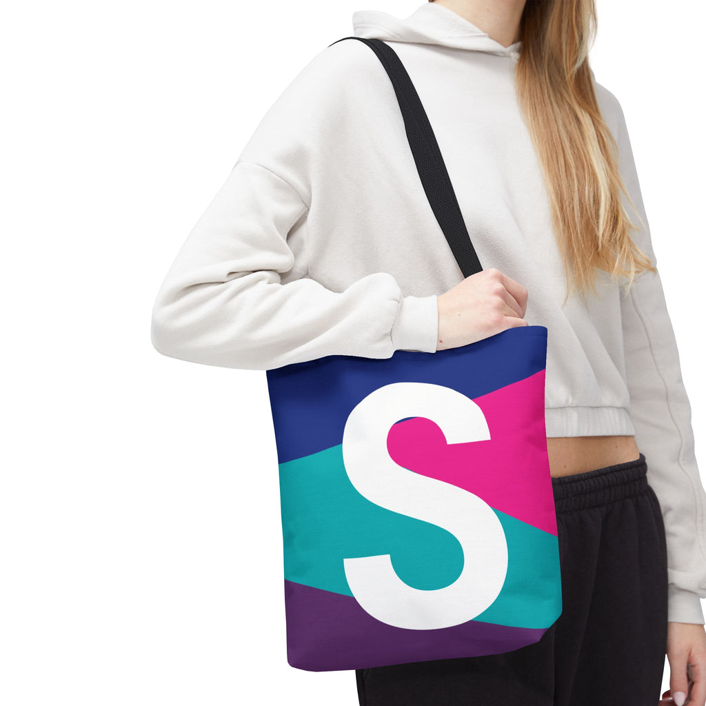 Monogram 'S' Colorblock Tote Bag — Personalized Initial S Shoulder Tote