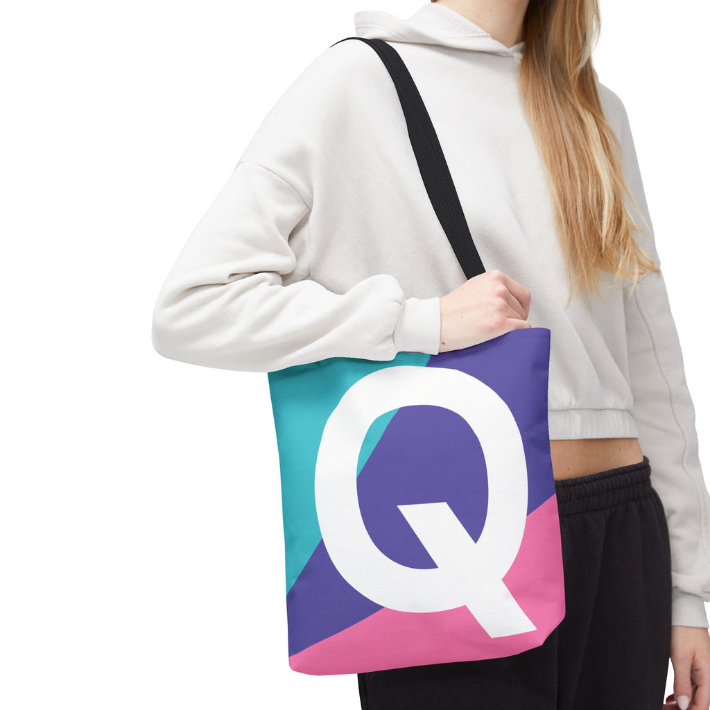 Monogram 'Q' Colorblock Tote Bag — Personalized Initial Q Shoulder Tote
