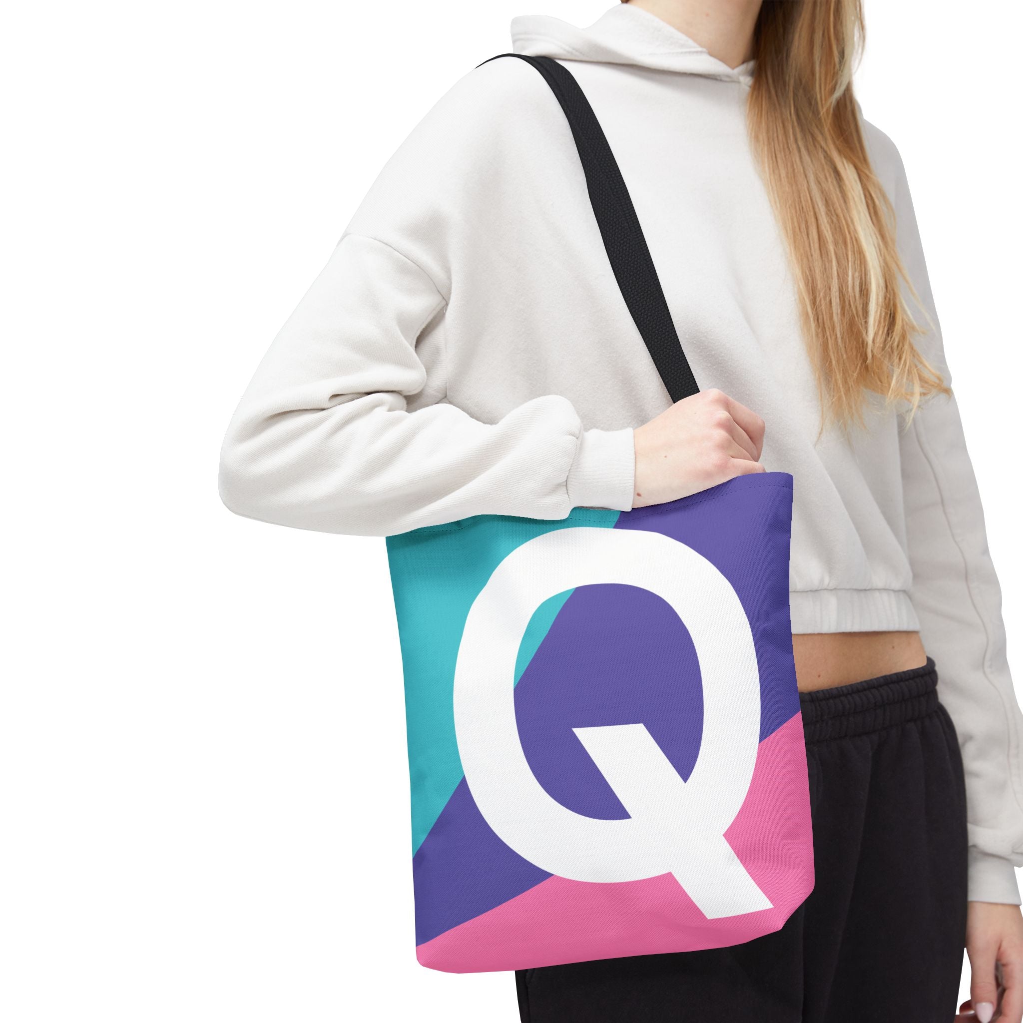 Monogram 'Q' Colorblock Tote Bag — Personalized Initial Q Shoulder Tote