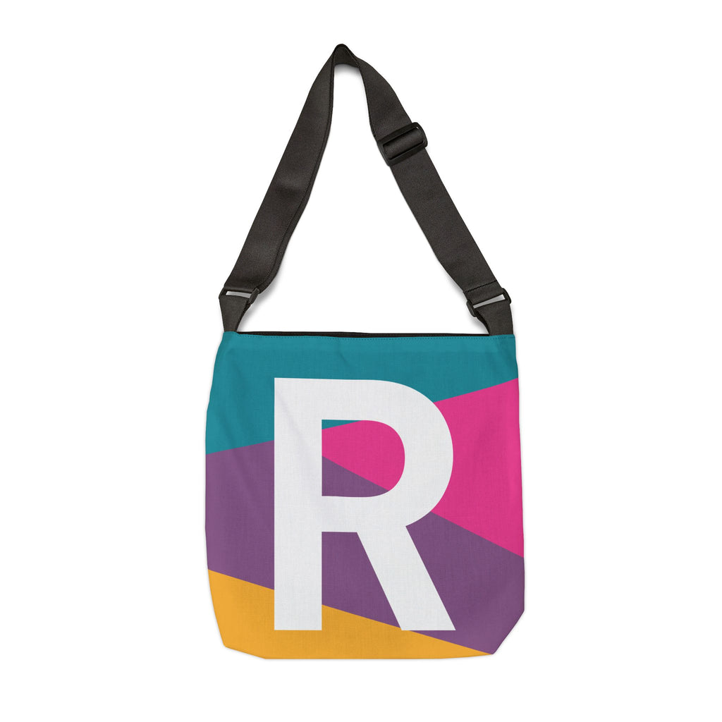 Initial Letter 'R' Colorblock Adjustable Tote Bag — Monogram Alphabet Shoulder Bag