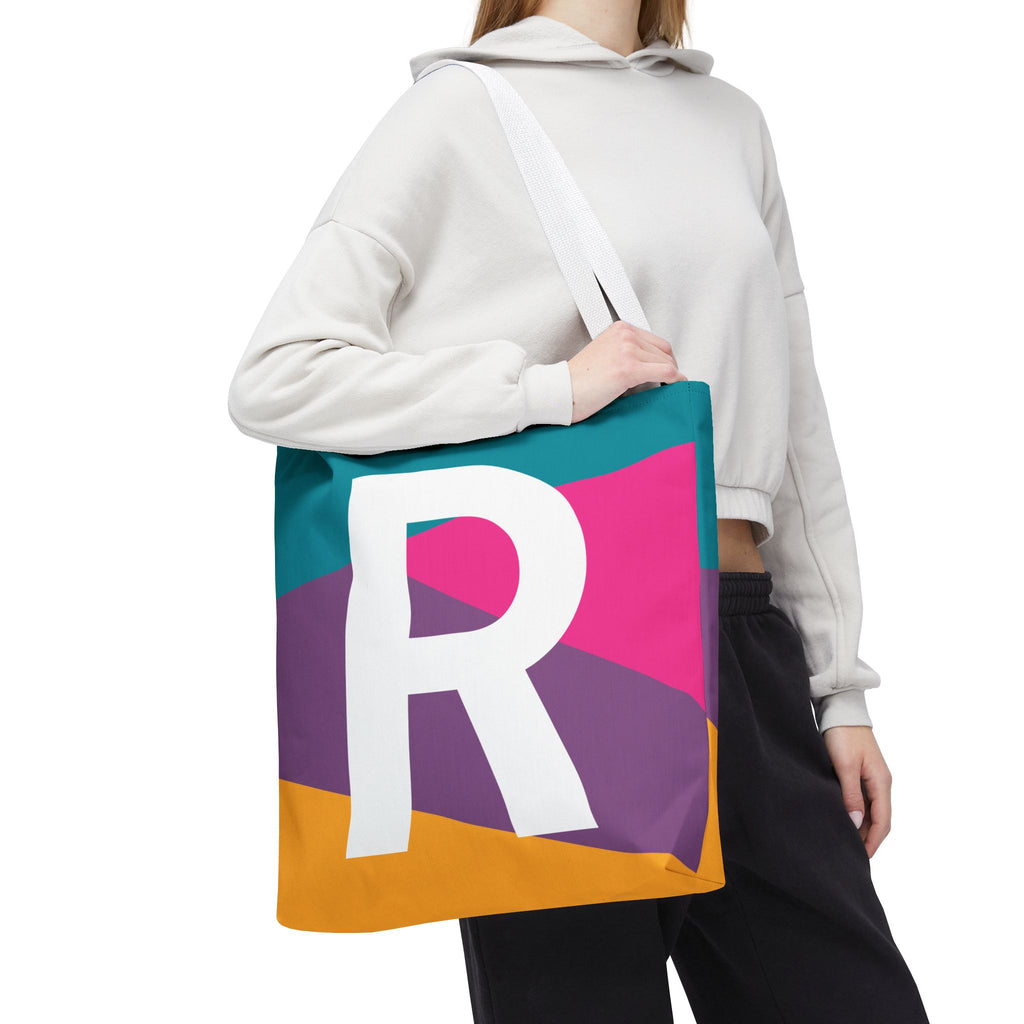 Monogram 'R' Colorblock Tote Bag — Personalized Initial R Shoulder Tote
