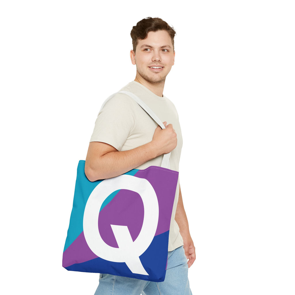 Monogram 'Q' Colorblock Tote Bag — Personalized Initial Q Shoulder Tote