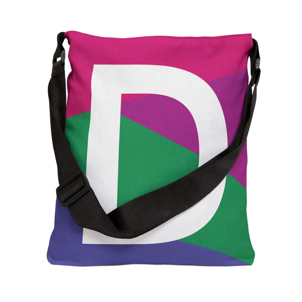 Initial Letter 'D' Colorblock Adjustable Tote Bag — Monogram Alphabet Shoulder Bag