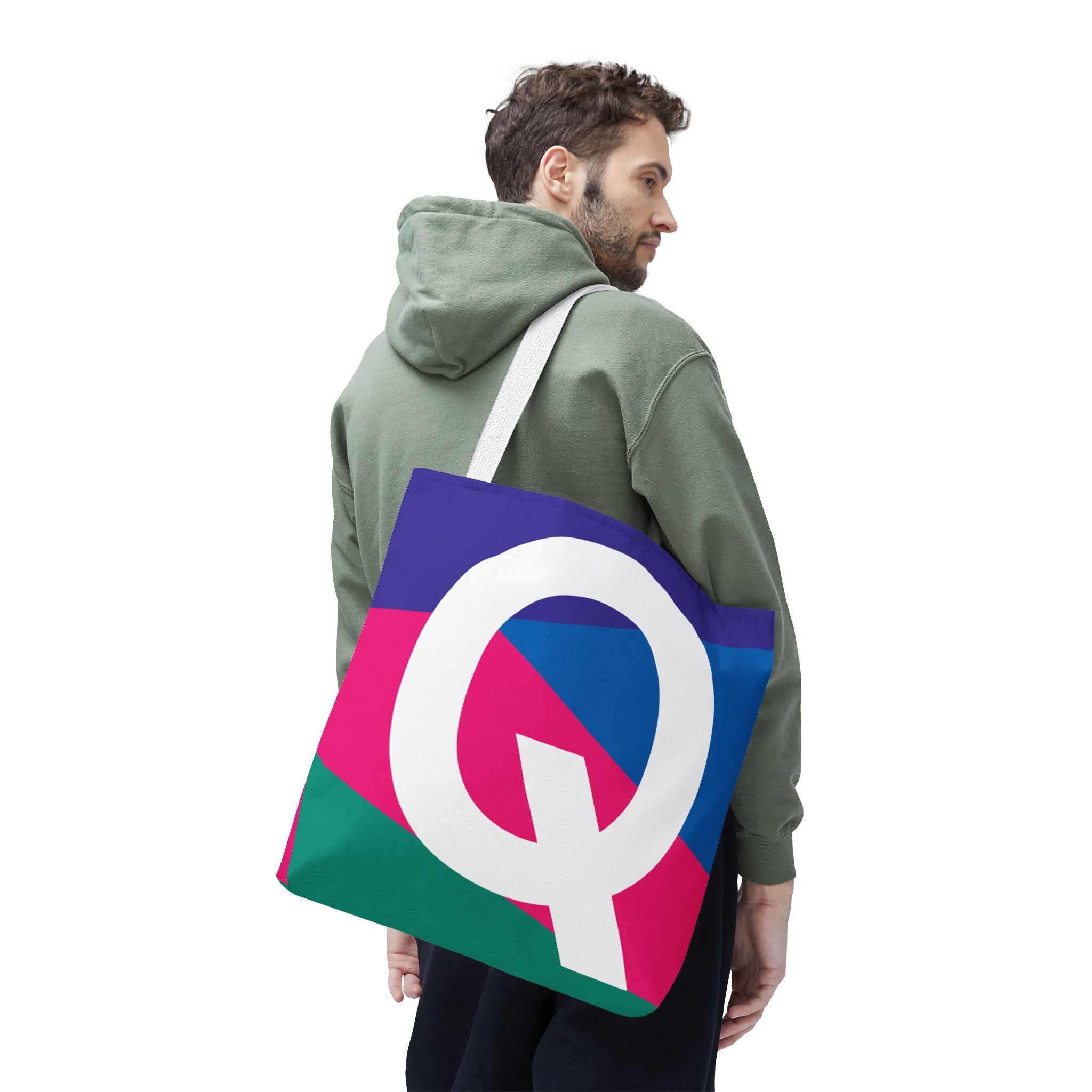 Monogram 'Q' Colorblock Tote Bag — Personalized Initial Q Shoulder Tote