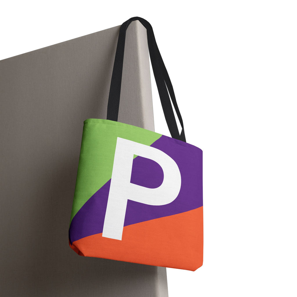 Monogram 'P' Colorblock Tote Bag — Personalized Initial P Shoulder Tote