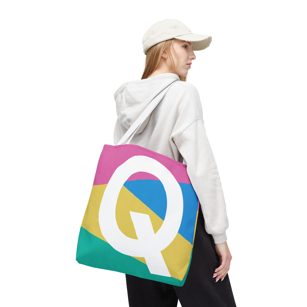 Monogram 'Q' Colorblock Tote Bag — Personalized Initial Q Shoulder Tote