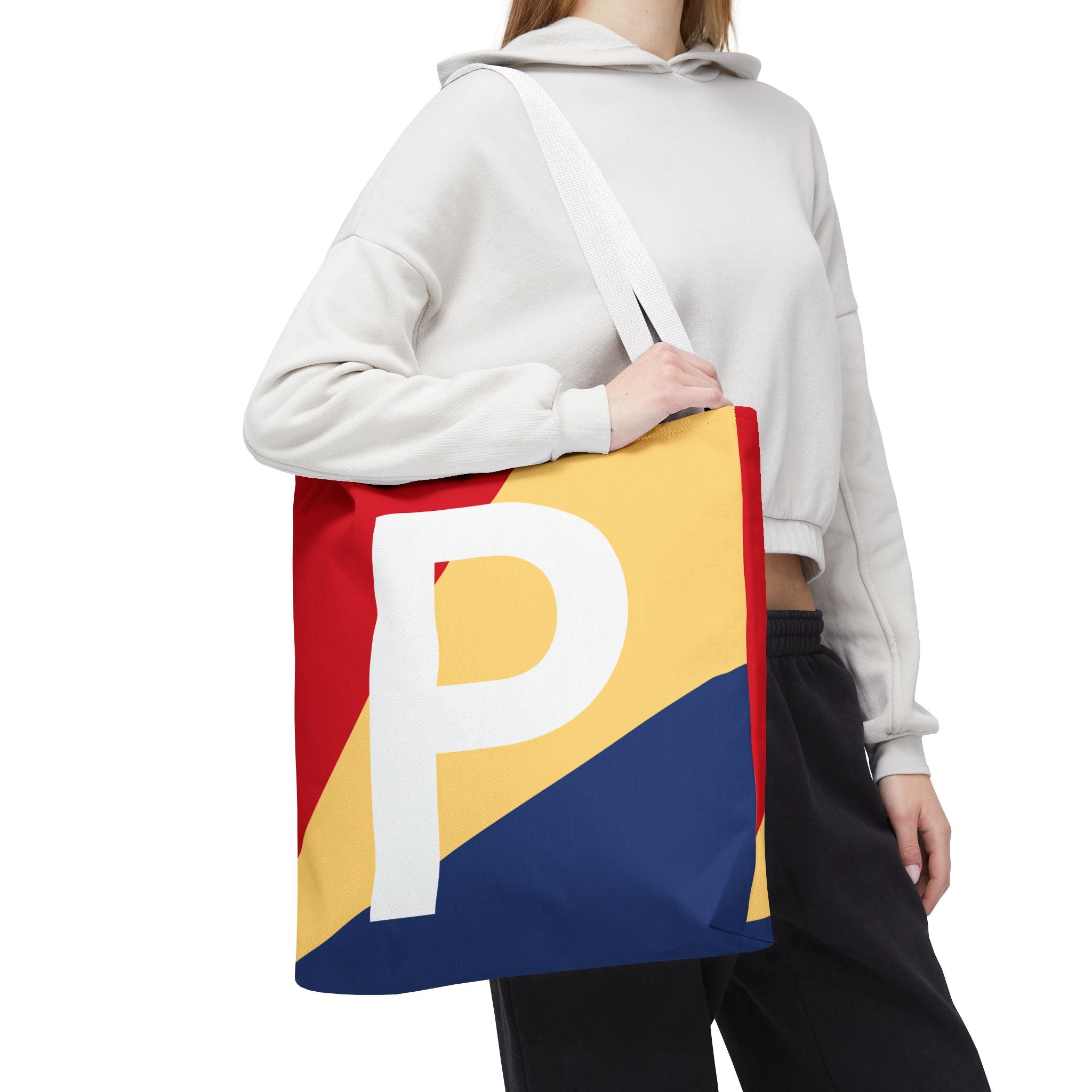 Monogram 'P' Colorblock Tote Bag — Personalized Initial P Shoulder Tote