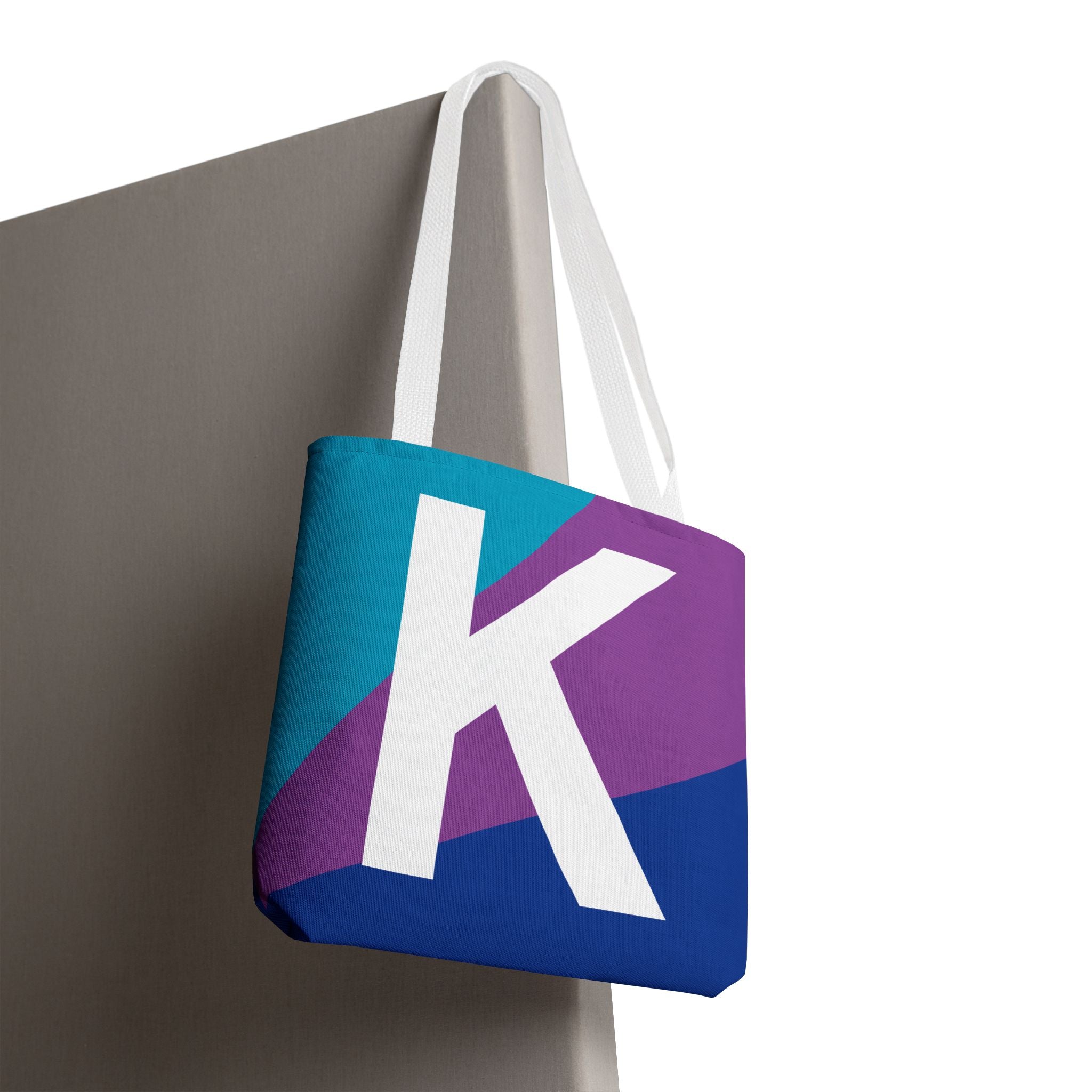 Monogram 'K' Colorblock Tote Bag — Personalized Initial K Shoulder Tote