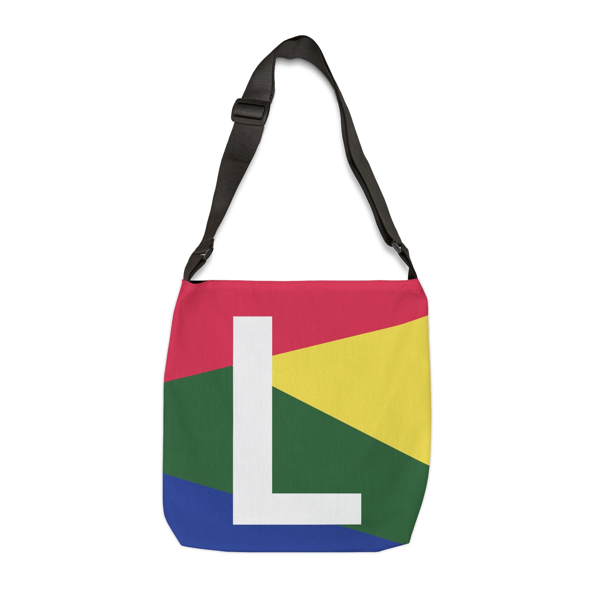 Initial Letter 'L' Colorblock Adjustable Tote Bag — Monogram Alphabet Shoulder Bag