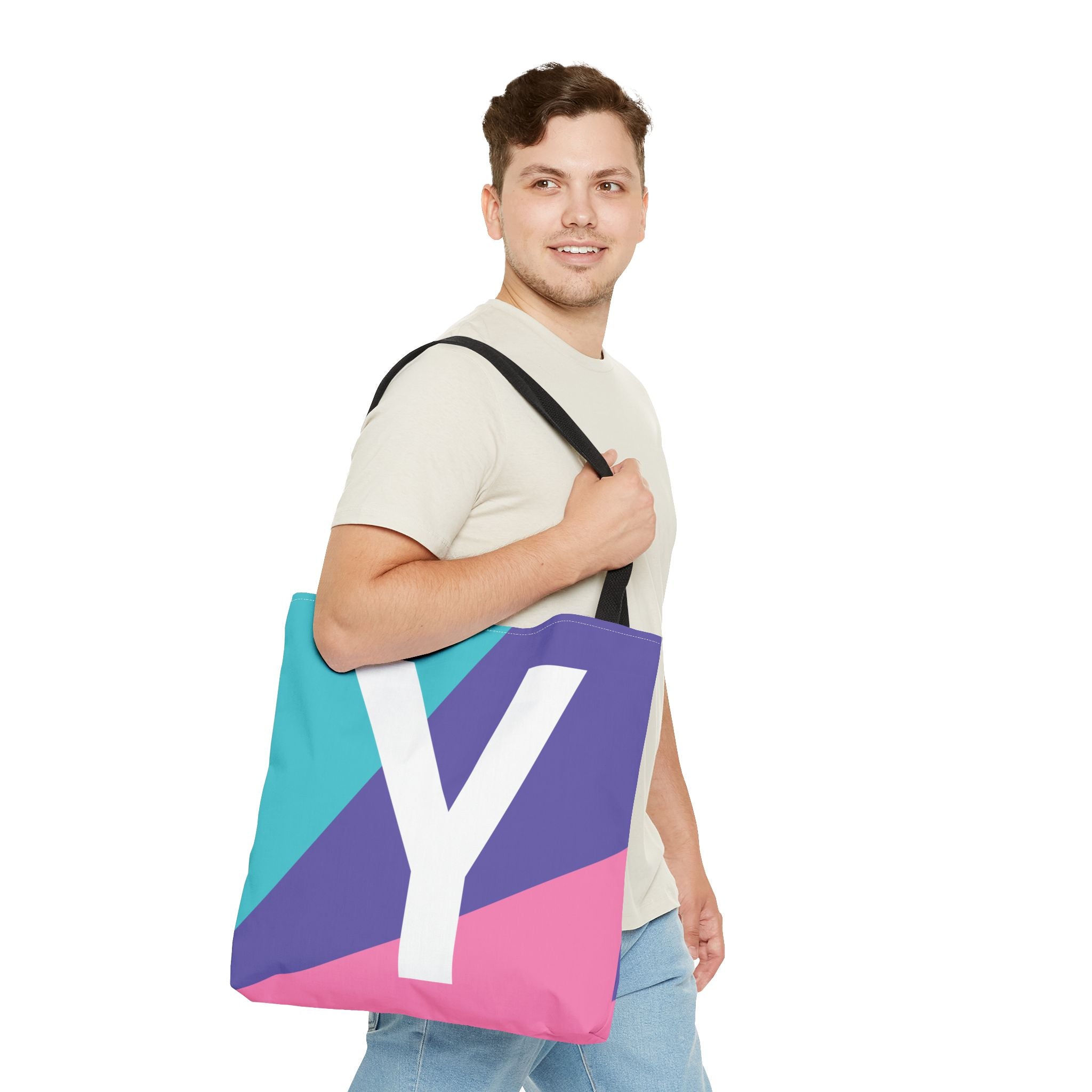 Monogram 'Y' Colorblock Tote Bag — Personalized Initial Y Shoulder Tote