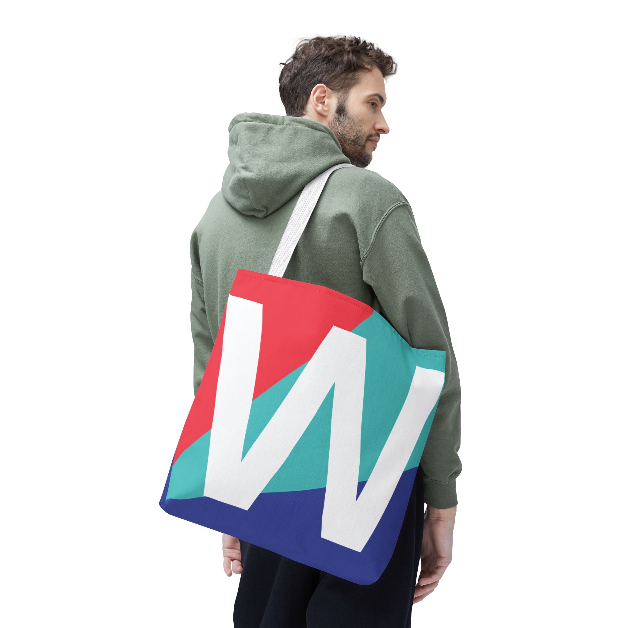 Monogram 'W' Colorblock Tote Bag — Personalized Initial W Shoulder Tote