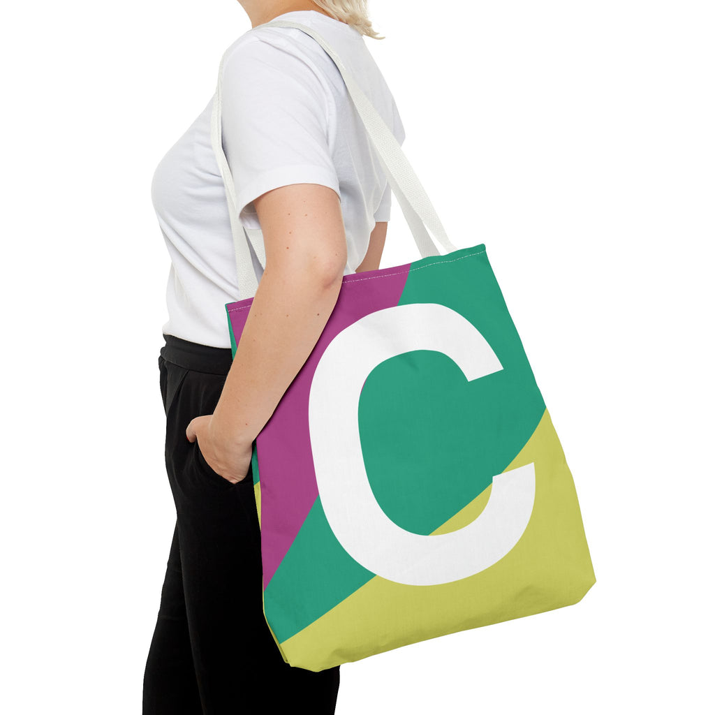 Monogram 'C' Colorblock Tote Bag — Personalized Initial C Shoulder Tote