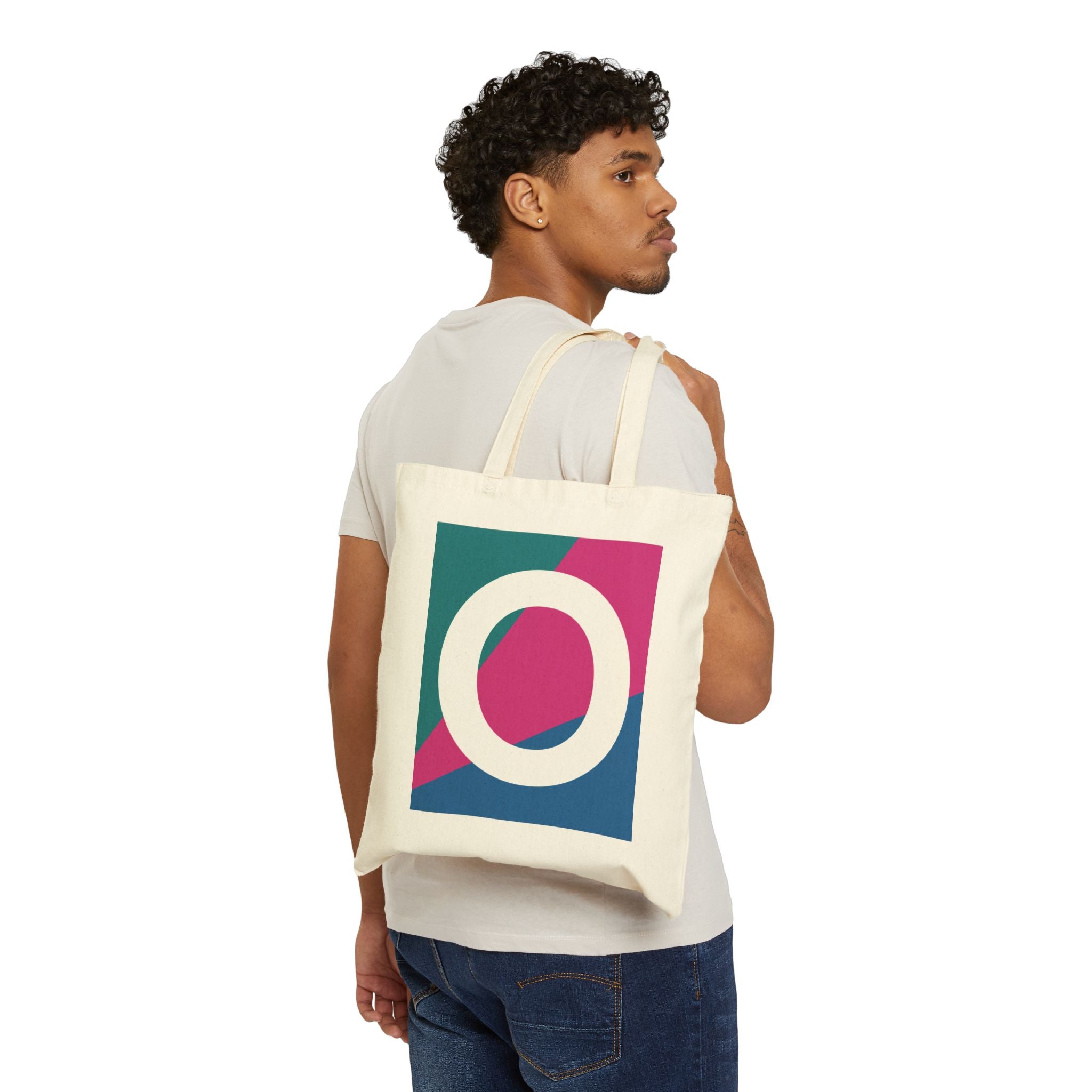 Initial O Colorblock Canvas Tote Bag — Monogram Letter O Reusable Grocery Tote