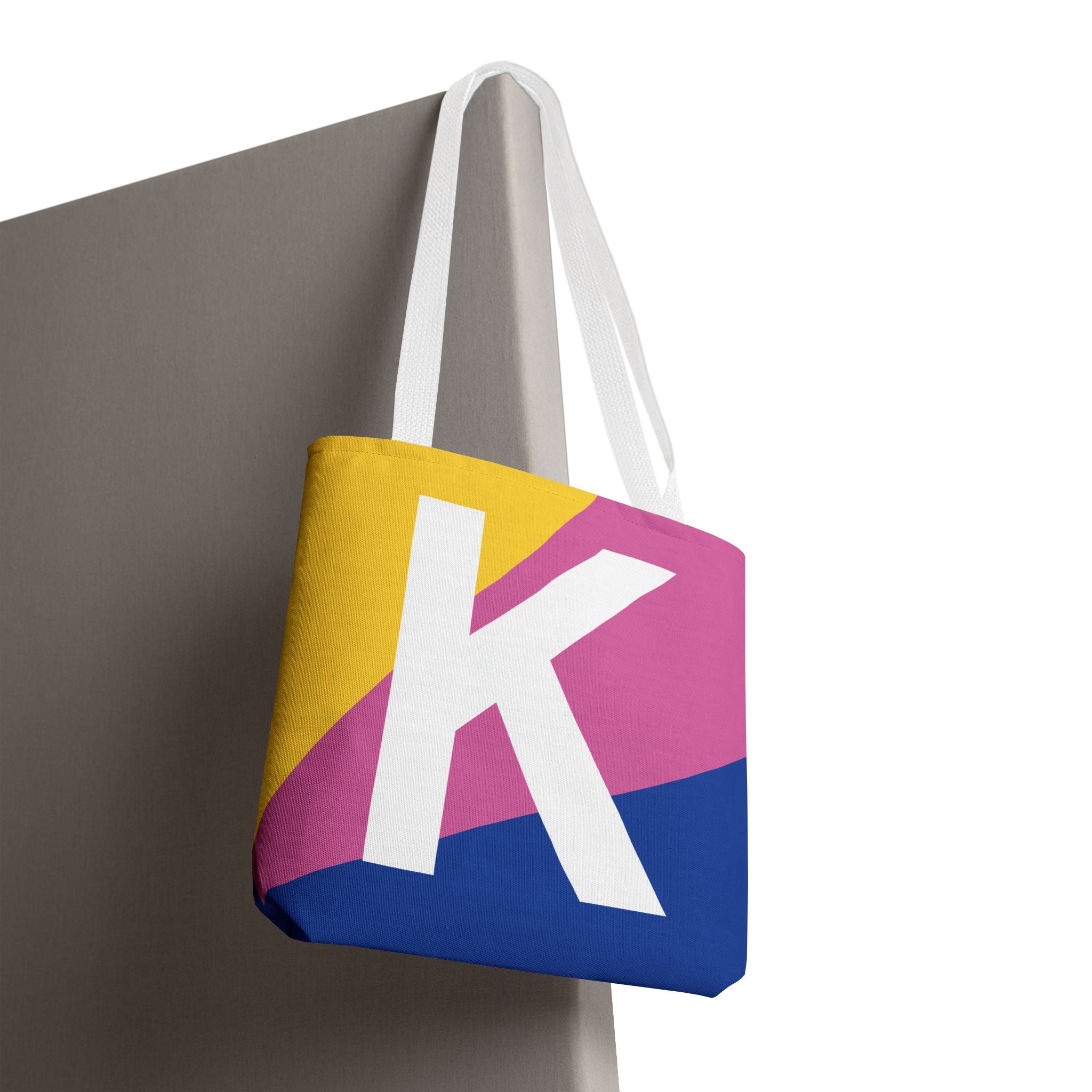 Monogram 'K' Colorblock Tote Bag — Personalized Initial K Shoulder Tote