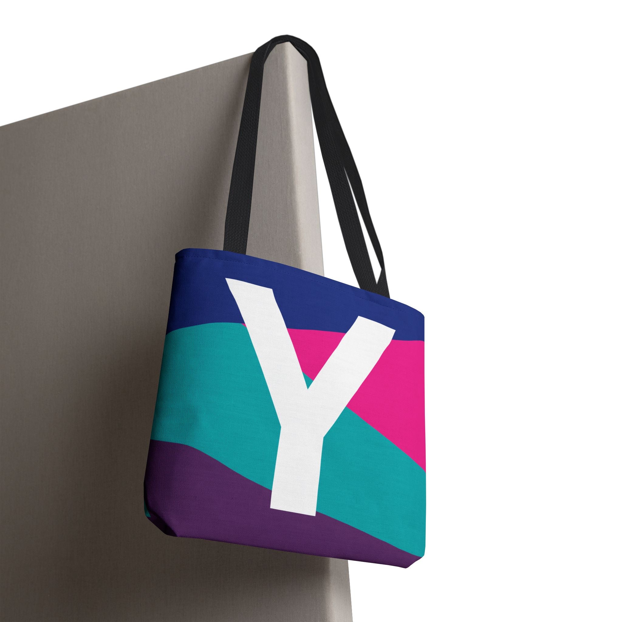 Monogram 'Y' Colorblock Tote Bag — Personalized Initial Y Shoulder Tote