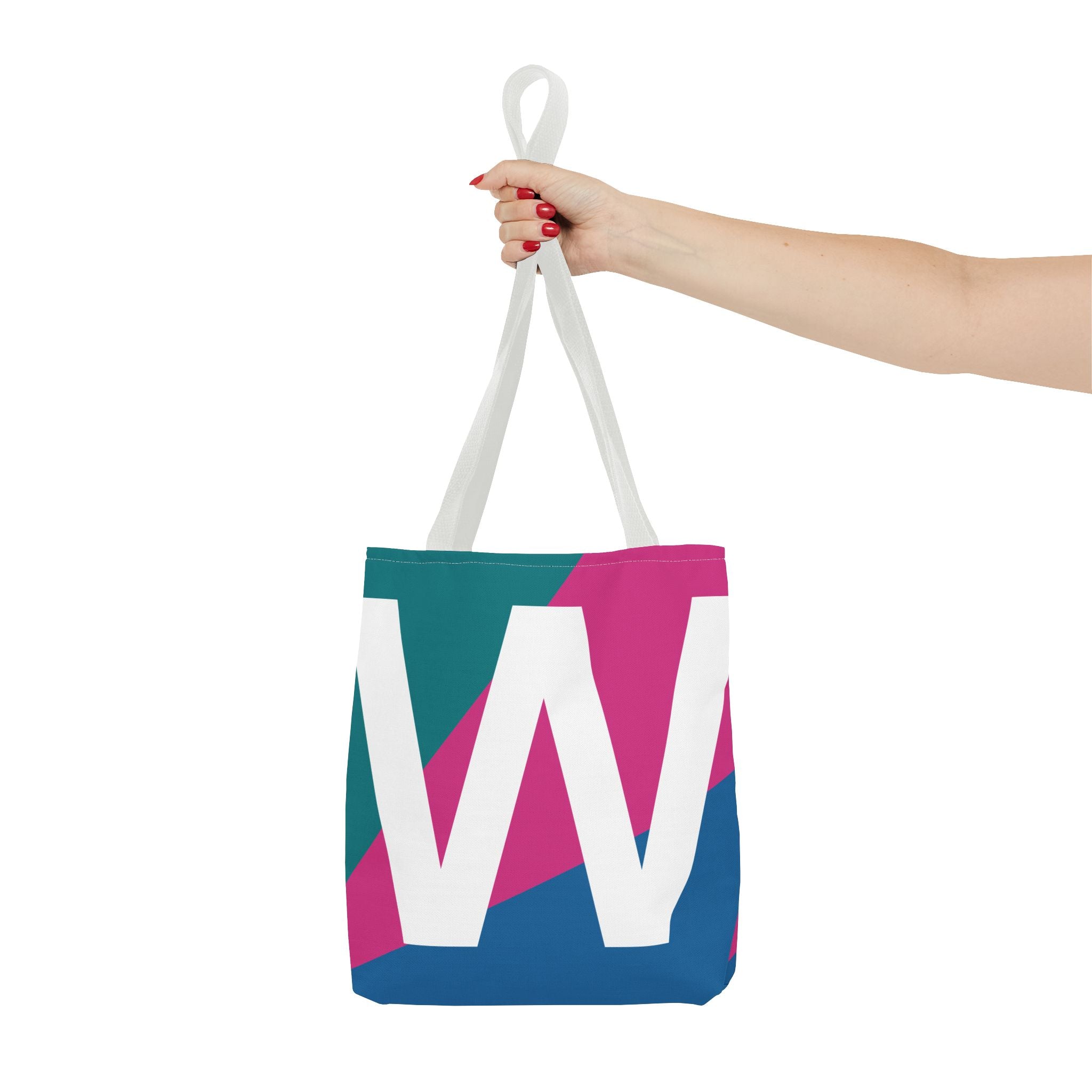 Monogram 'W' Colorblock Tote Bag — Personalized Initial W Shoulder Tote