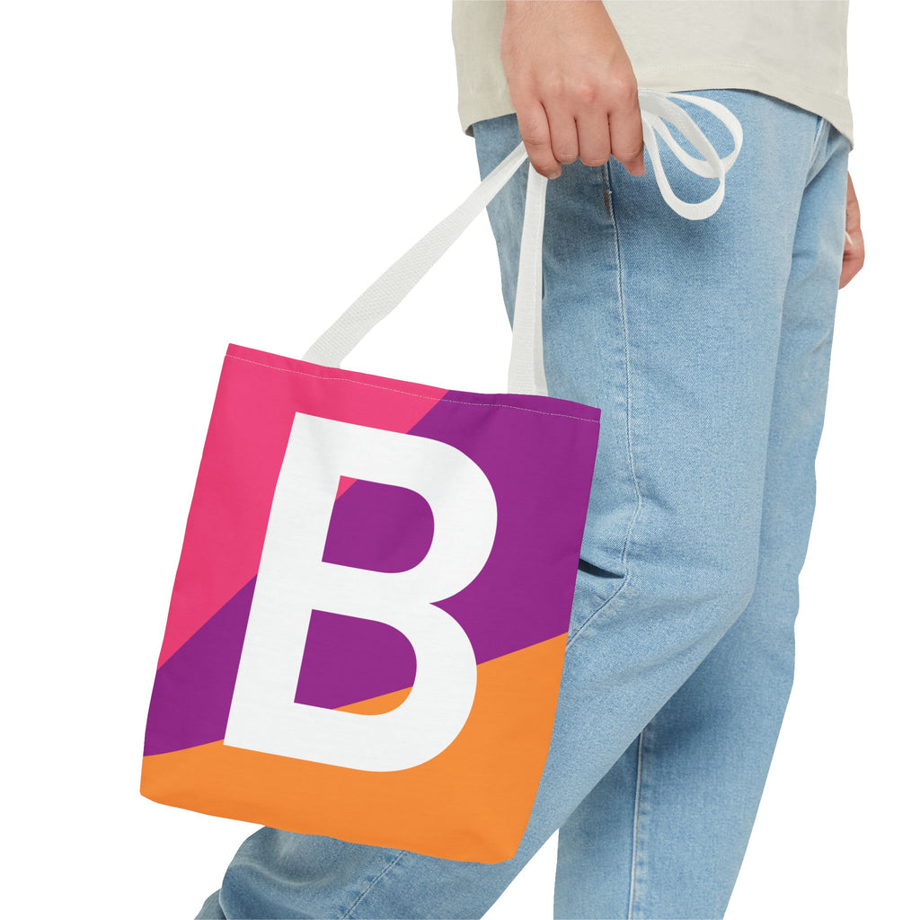 Monogram 'B' Colorblock Tote Bag — Personalized Initial B Shoulder Tote