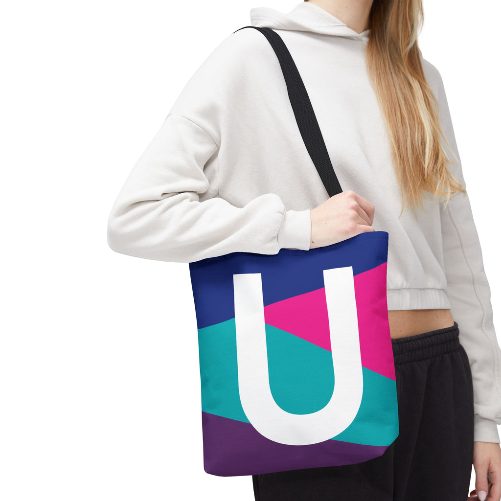Monogram 'U' Colorblock Tote Bag — Personalized Initial U Shoulder Tote