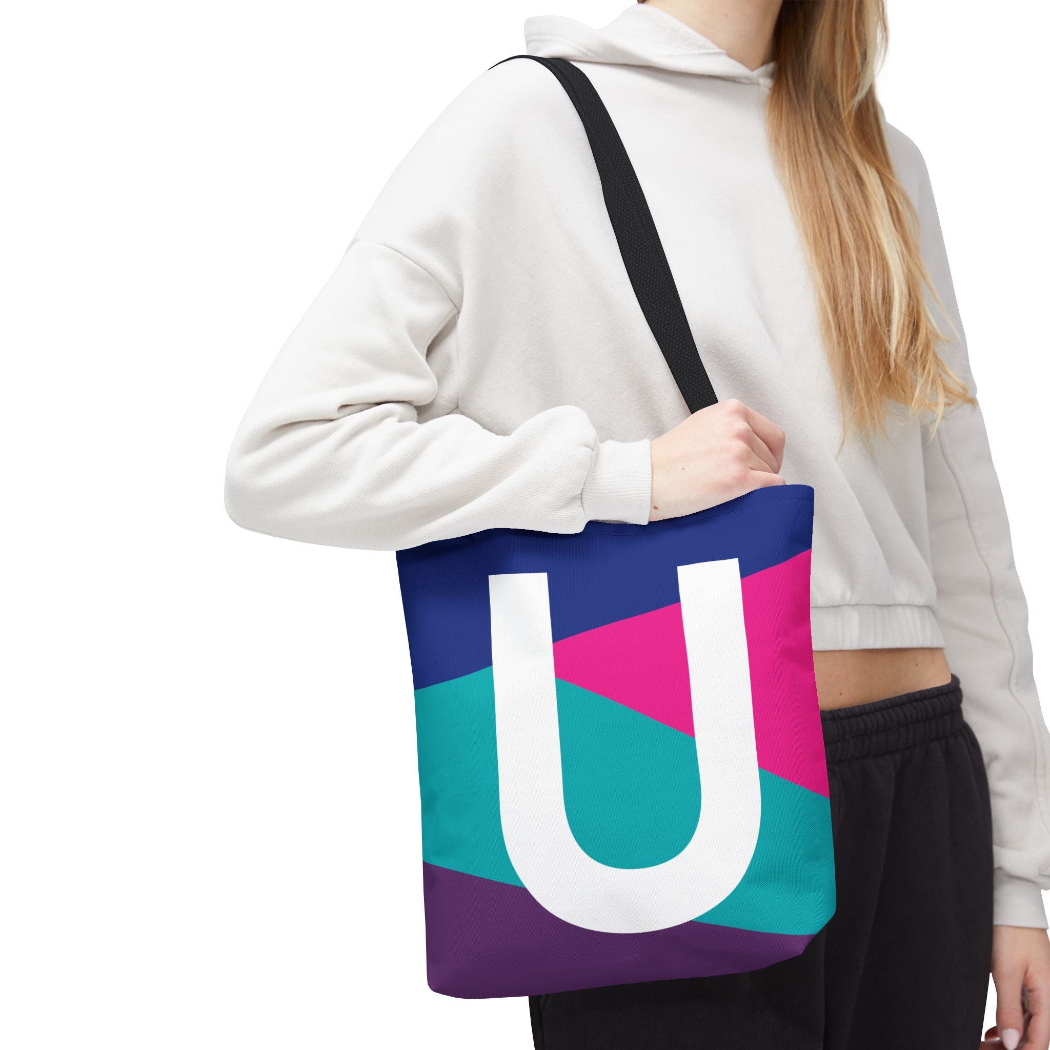 Monogram 'U' Colorblock Tote Bag — Personalized Initial U Shoulder Tote