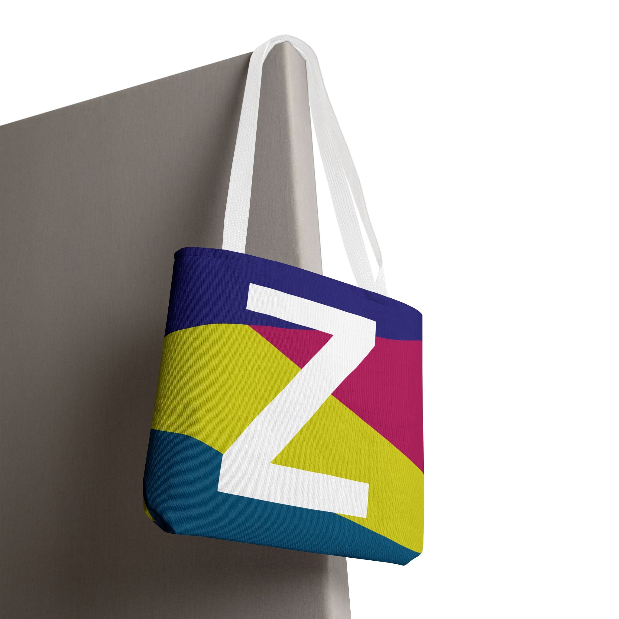 Monogram 'Z' Colorblock Tote Bag — Personalized Initial Z Shoulder Tote