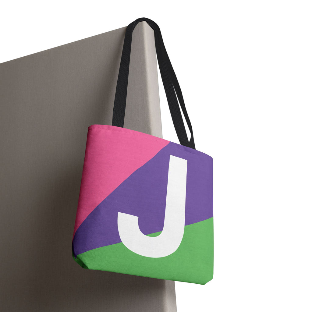 Monogram 'J' Colorblock Tote Bag — Personalized Initial J Shoulder Tote