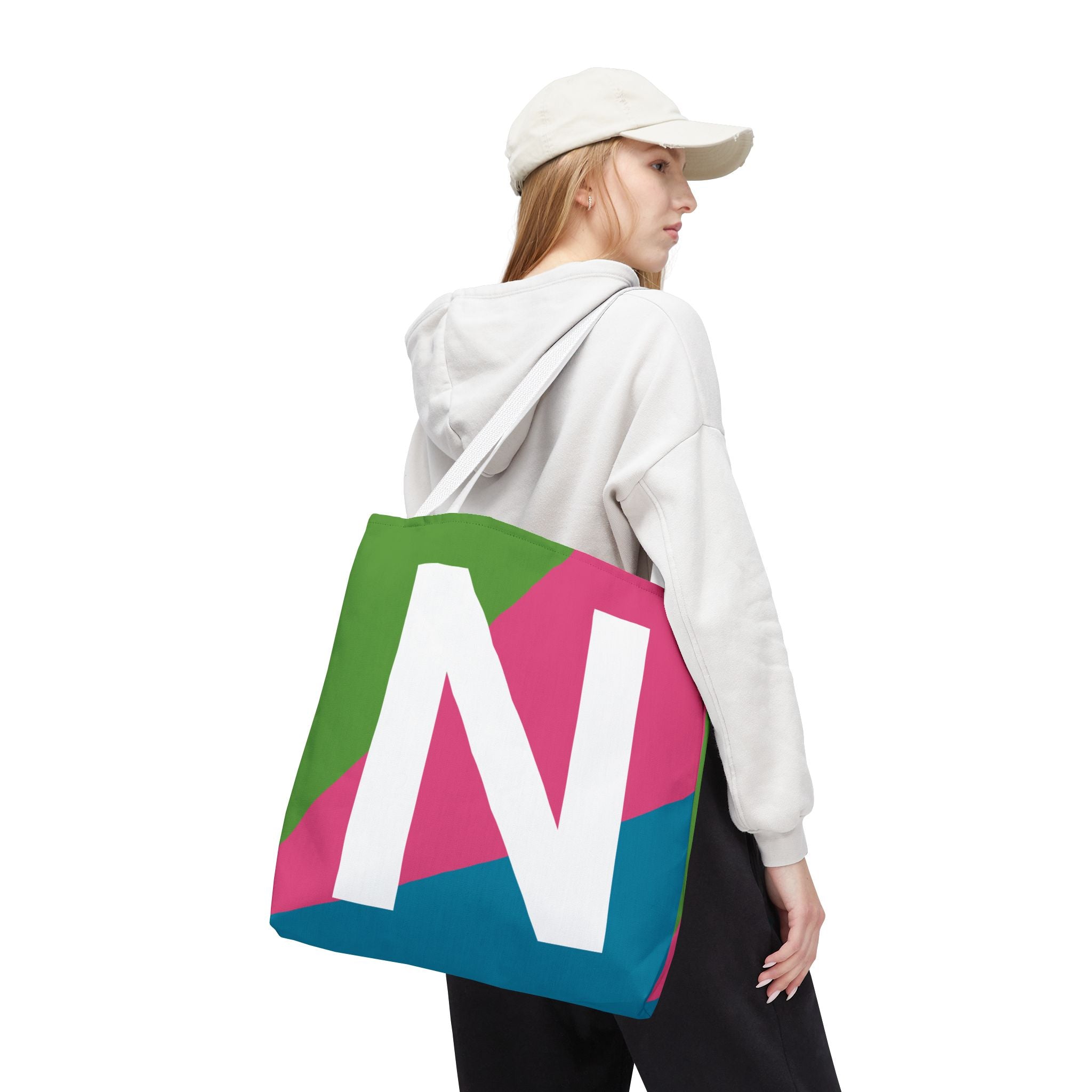 Monogram 'N' Colorblock Tote Bag — Personalized Initial N Shoulder Tote