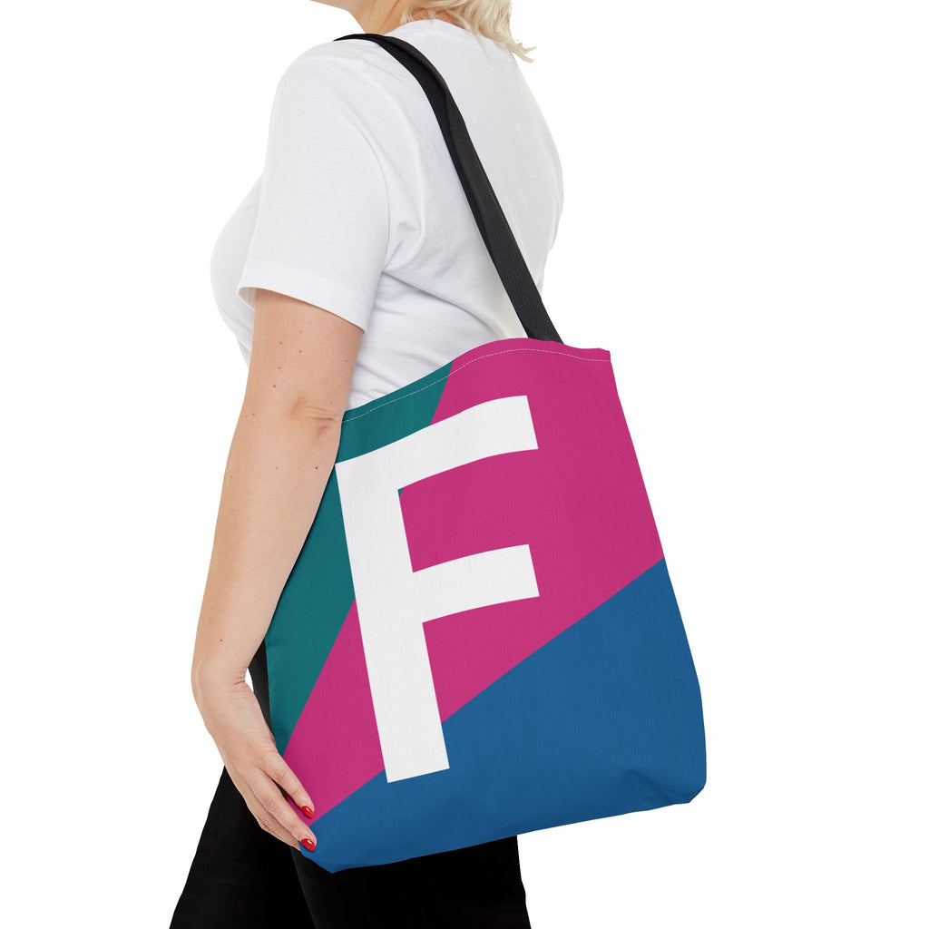 Monogram 'F' Colorblock Tote Bag — Personalized Initial F Shoulder Tote