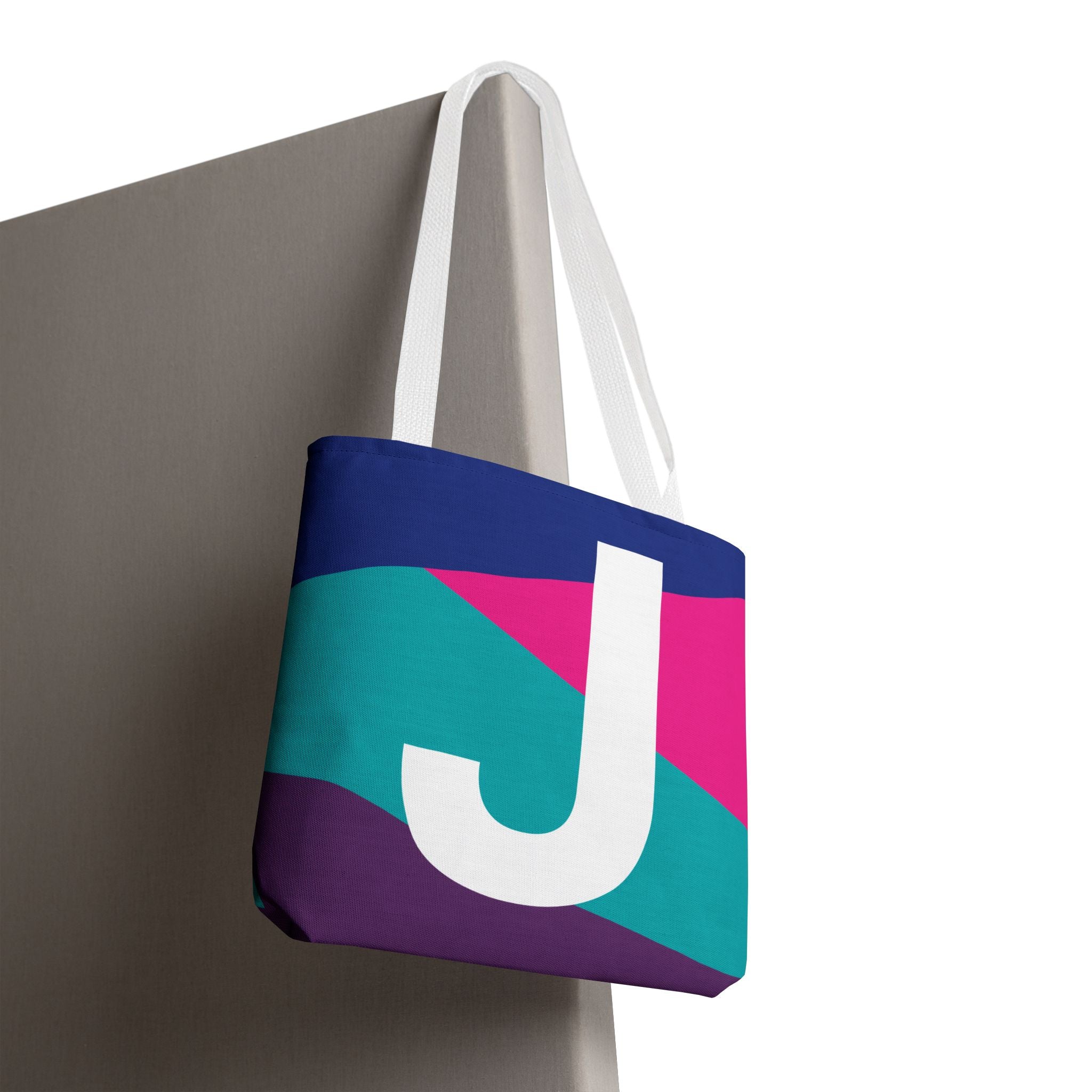 Monogram 'J' Colorblock Tote Bag — Personalized Initial J Shoulder Tote