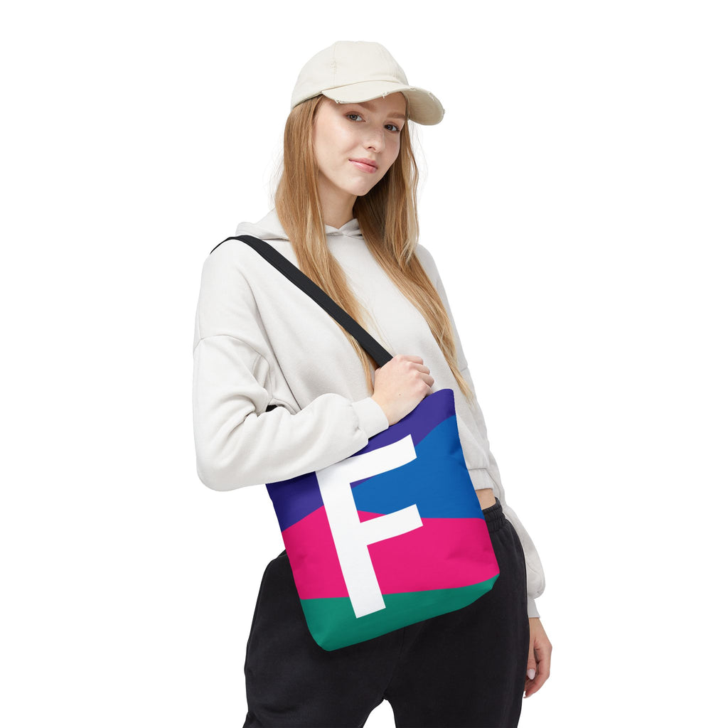 Monogram 'F' Colorblock Tote Bag — Personalized Initial F Shoulder Tote