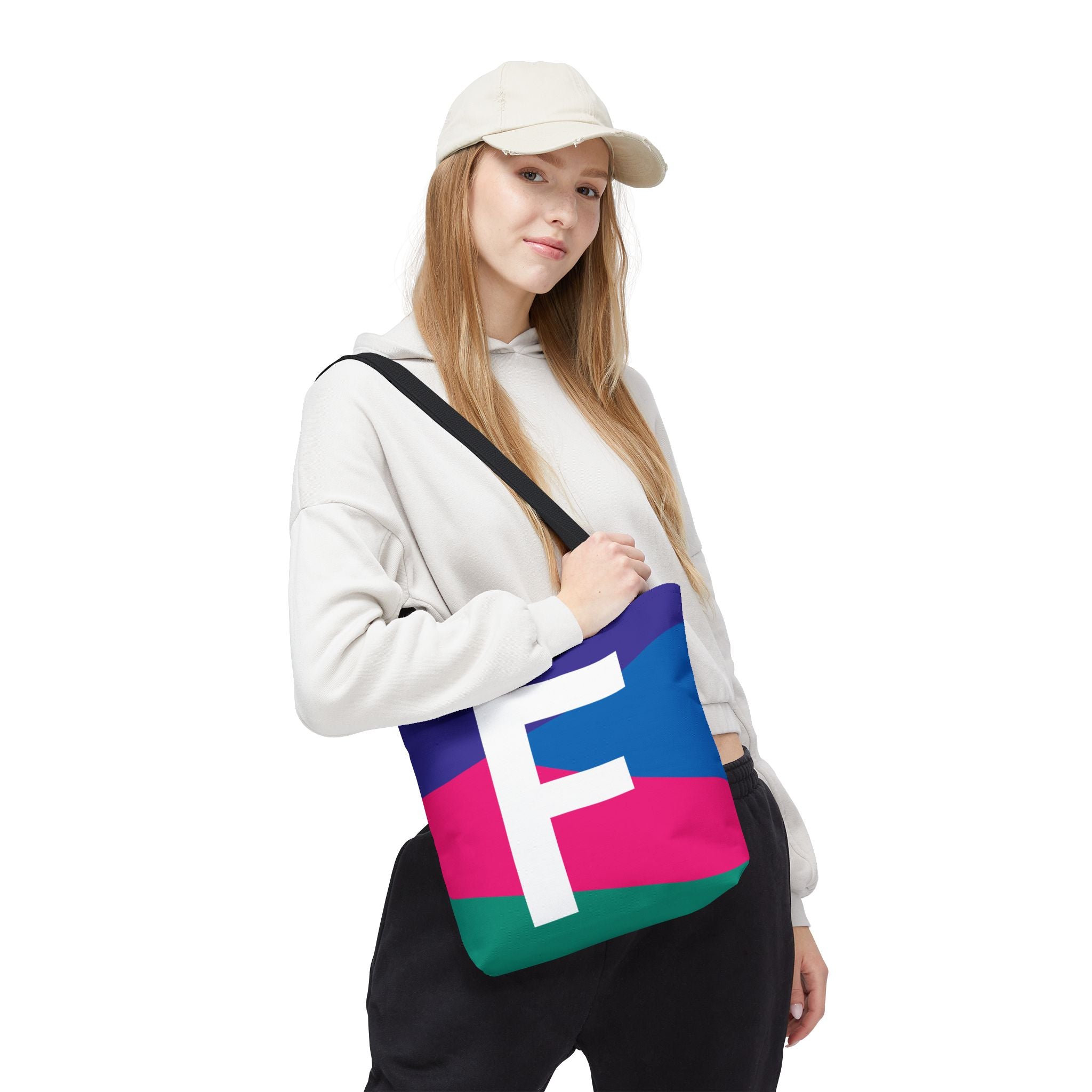 Monogram 'F' Colorblock Tote Bag — Personalized Initial F Shoulder Tote