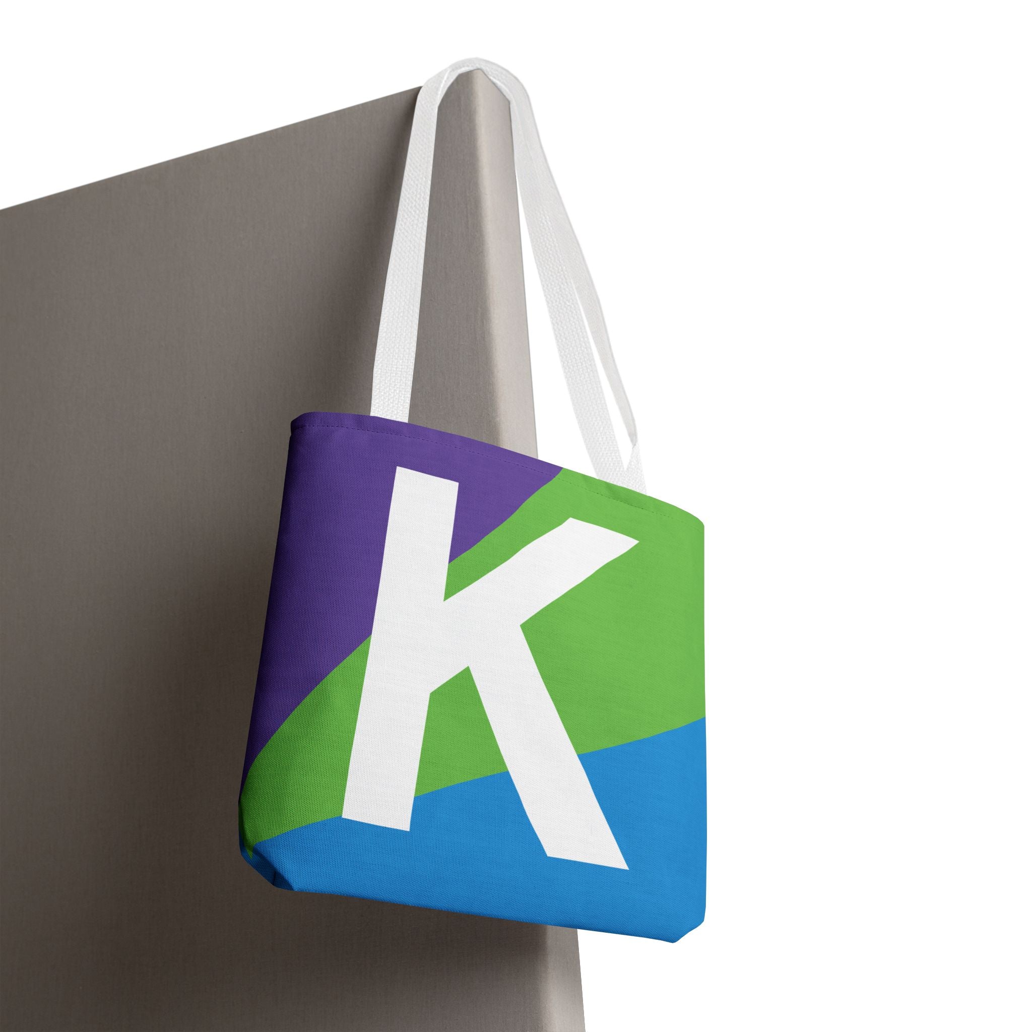 Monogram 'K' Colorblock Tote Bag — Personalized Initial K Shoulder Tote