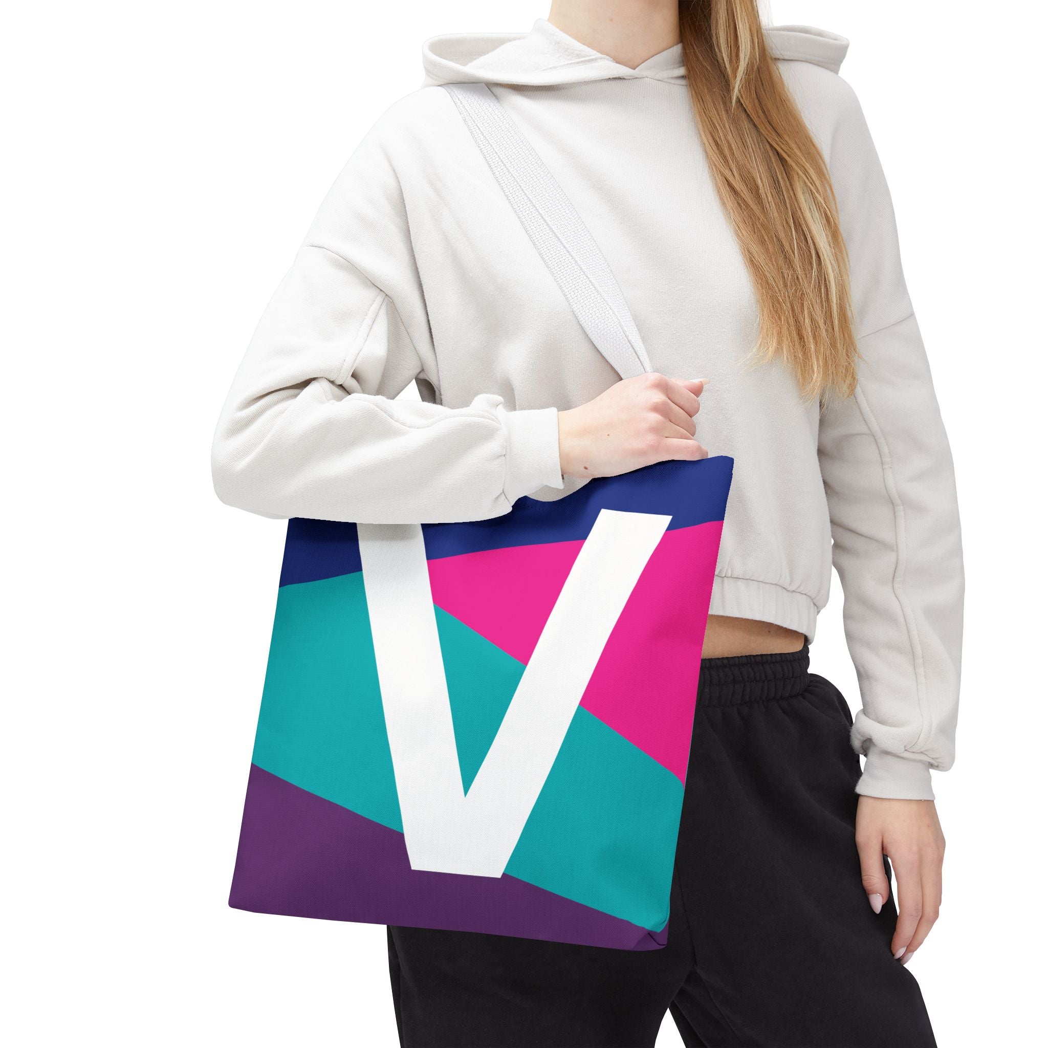Monogram 'V' Colorblock Tote Bag — Personalized Initial V Shoulder Tote