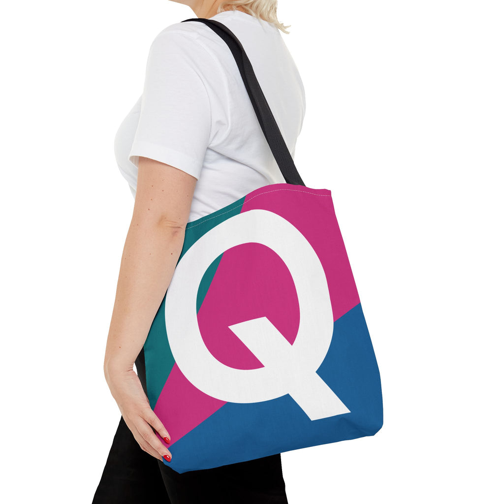 Monogram 'Q' Colorblock Tote Bag — Personalized Initial Q Shoulder Tote