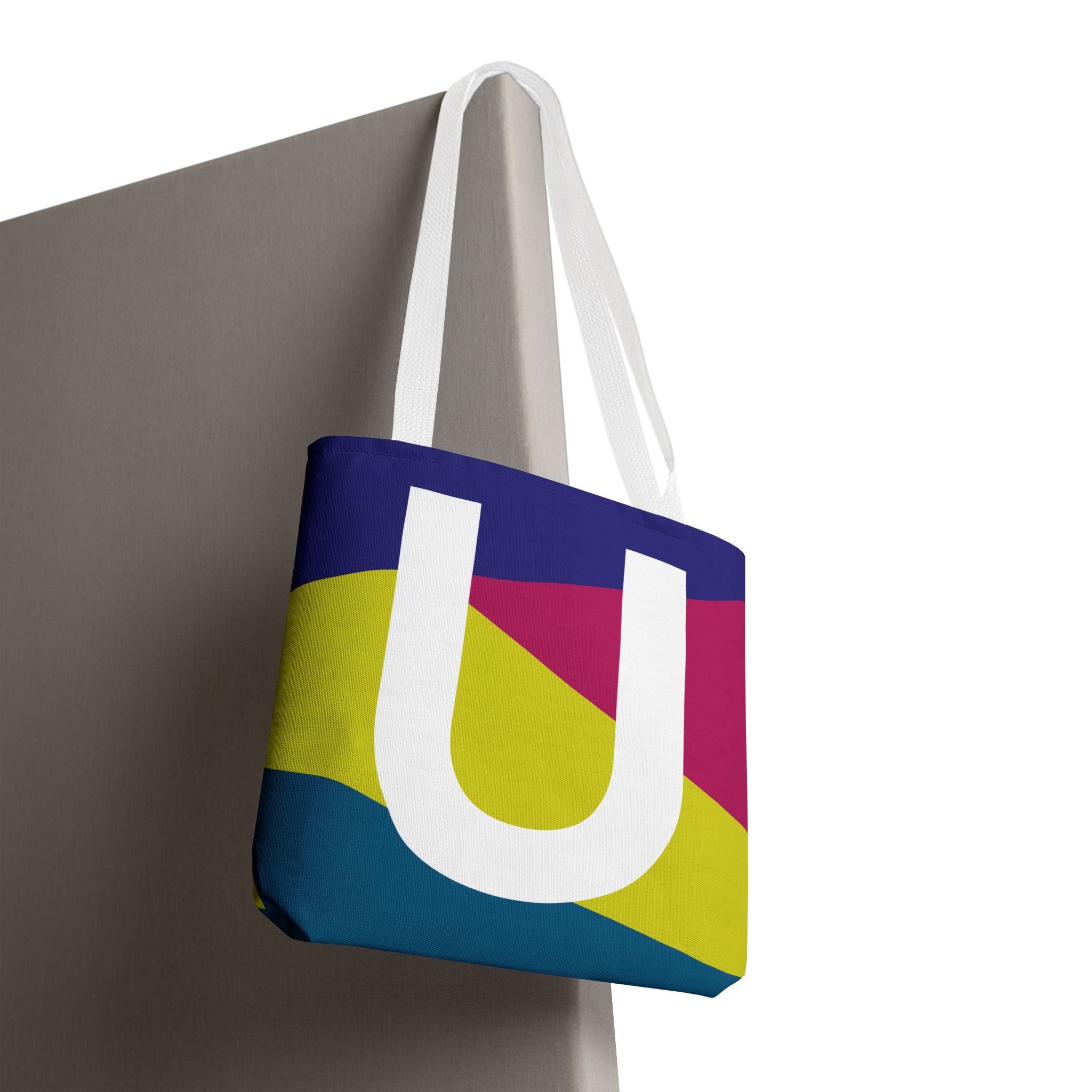 Monogram 'U' Colorblock Tote Bag — Personalized Initial U Shoulder Tote