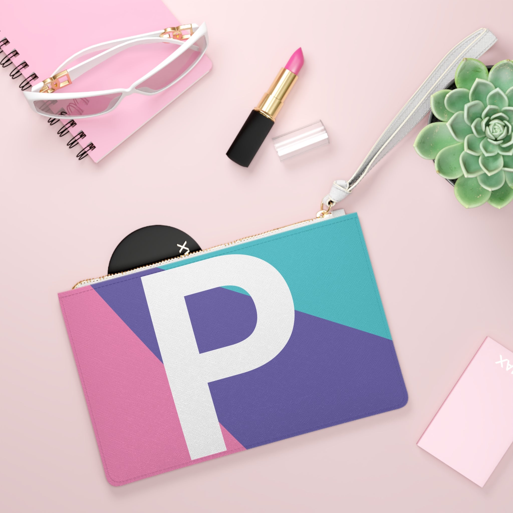 Monogram 'P' Colorblock Clutch Bag — Bold Geometric Wristlet for Everyday & Gifts