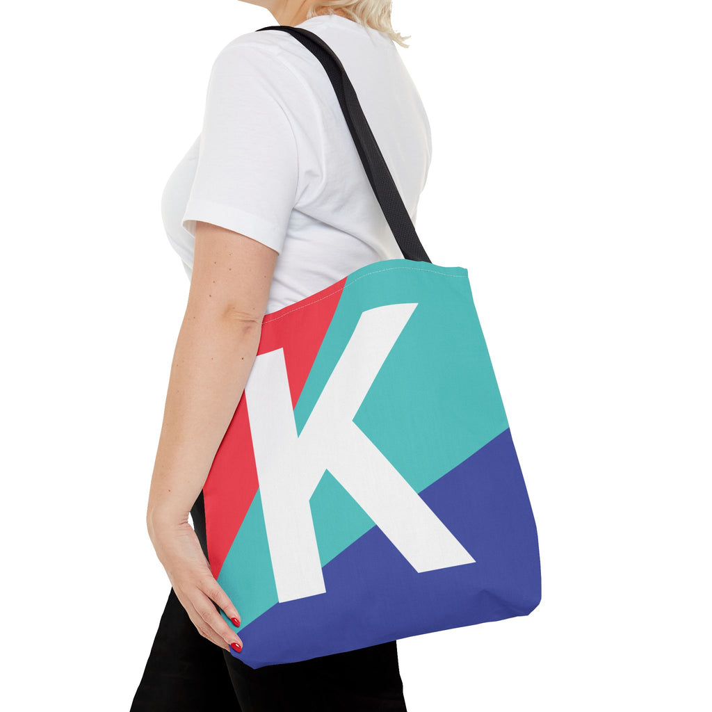 Monogram 'K' Colorblock Tote Bag — Personalized Initial K Shoulder Tote