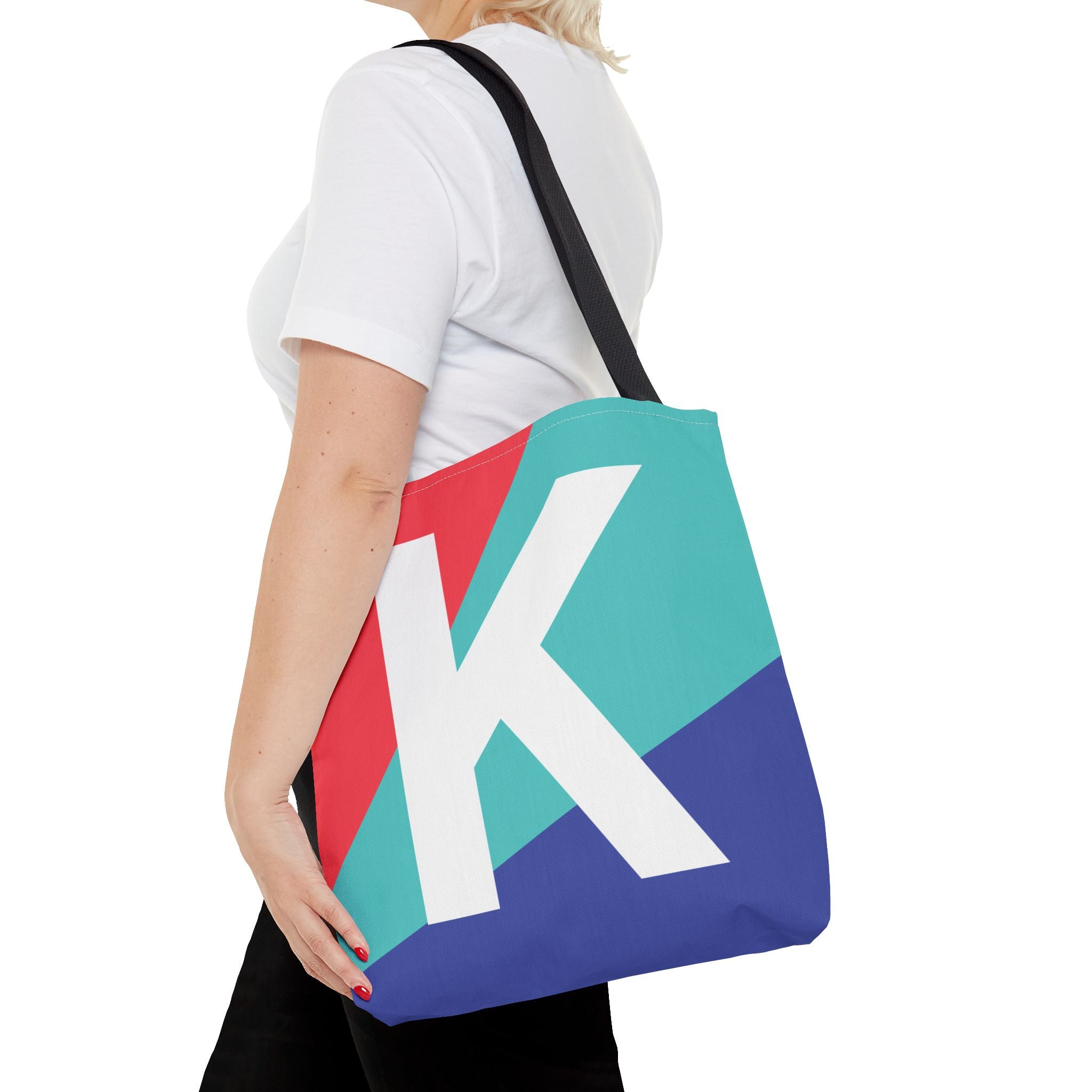 Monogram 'K' Colorblock Tote Bag — Personalized Initial K Shoulder Tote