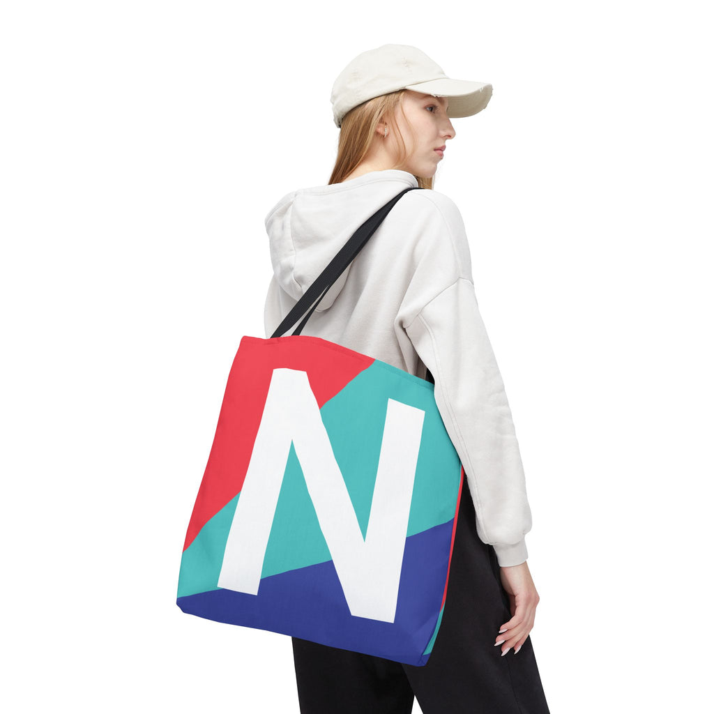 Monogram 'N' Colorblock Tote Bag — Personalized Initial N Shoulder Tote