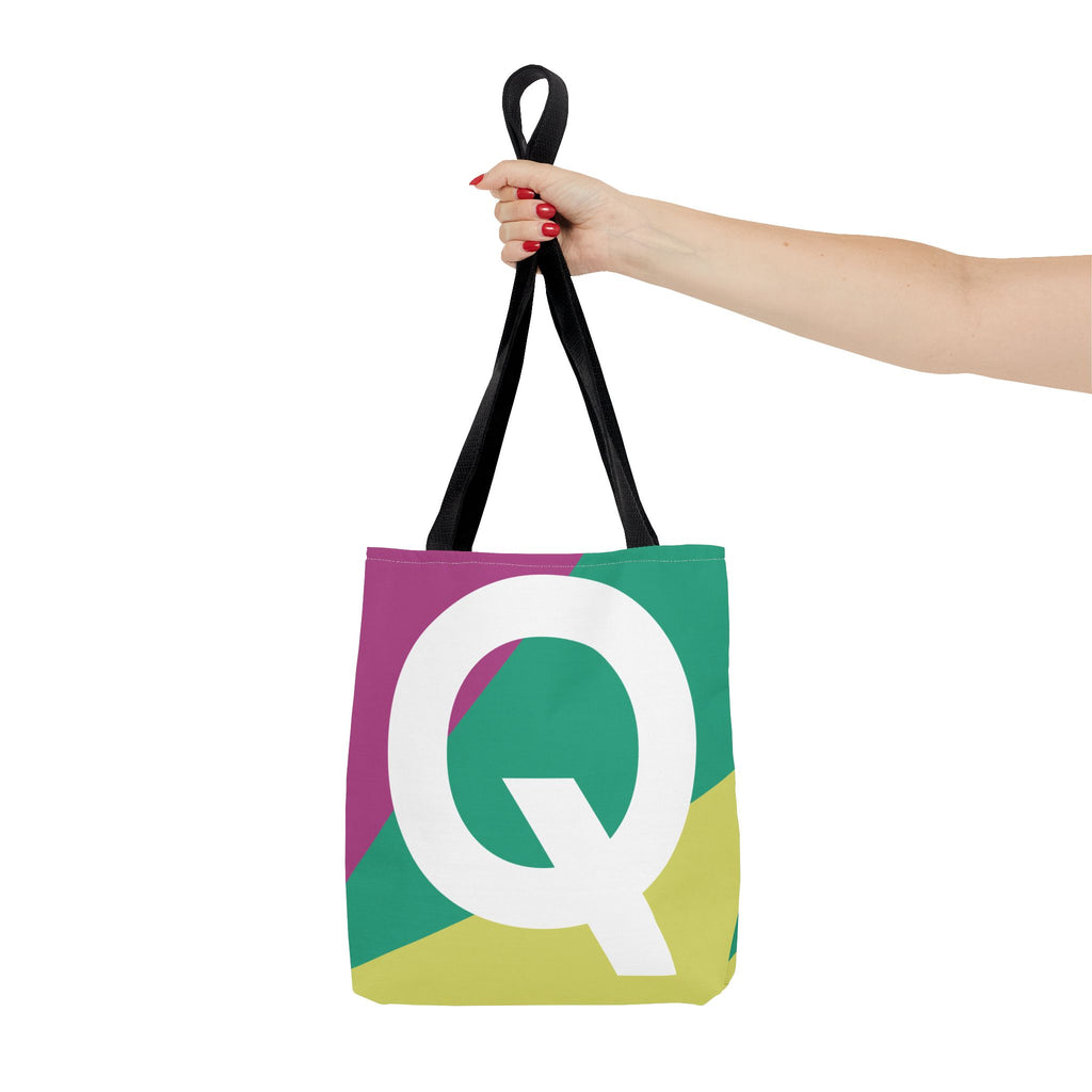 Monogram 'Q' Colorblock Tote Bag — Personalized Initial Q Shoulder Tote